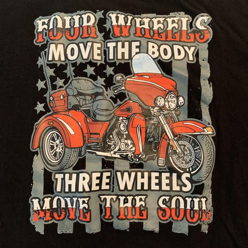 Four Wheels Move the Body Shirt Mens Extra Large Black Biker‎ Motorcycle Trike